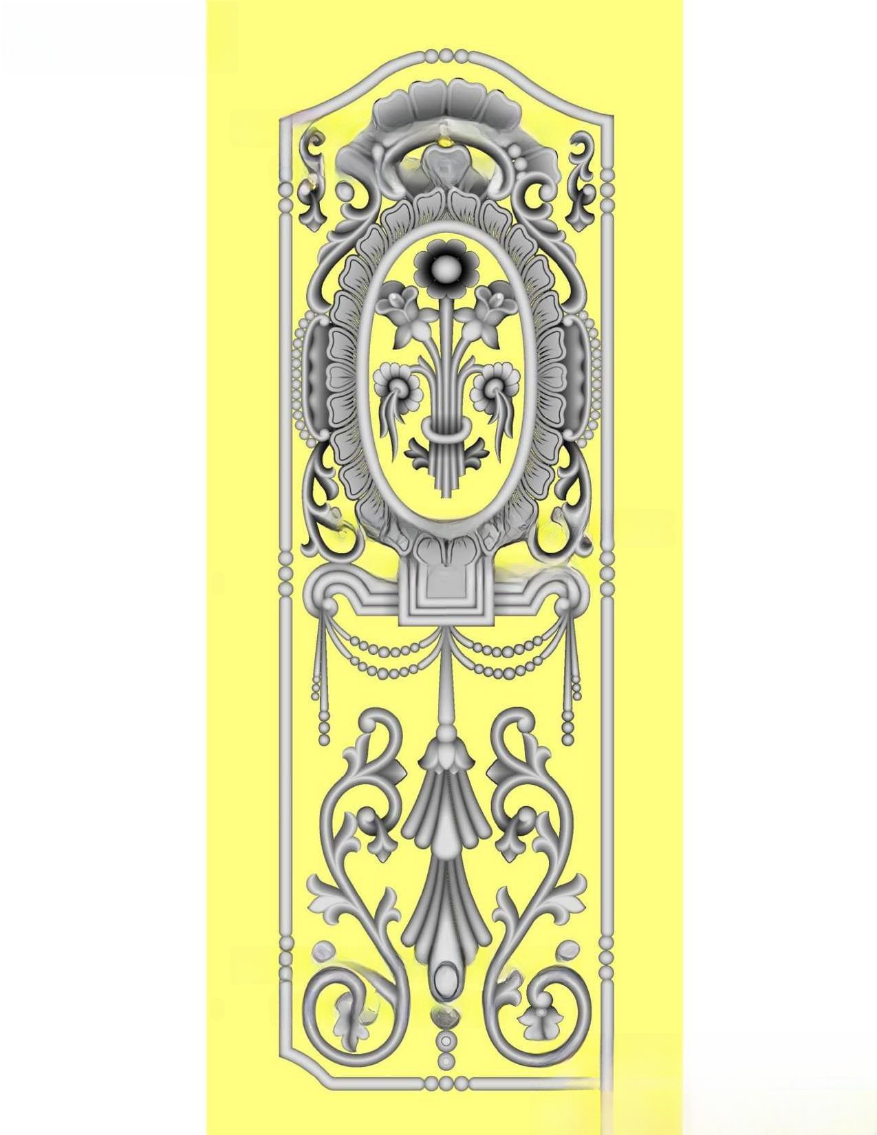 MD - MIX-138 Elegant Floral Oval Medallion Door 3D Relief Carving Design